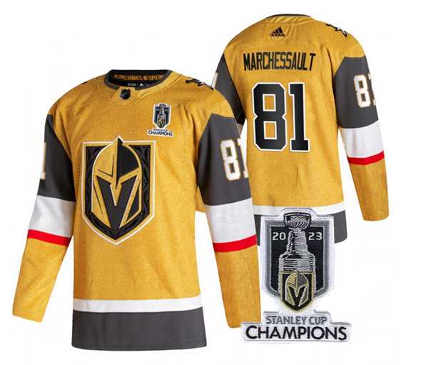 Men%27s Vegas Golden Knights #81 Jonathan Marchessault Gold 2023 Stanley Cup Champions Stitched Jersey